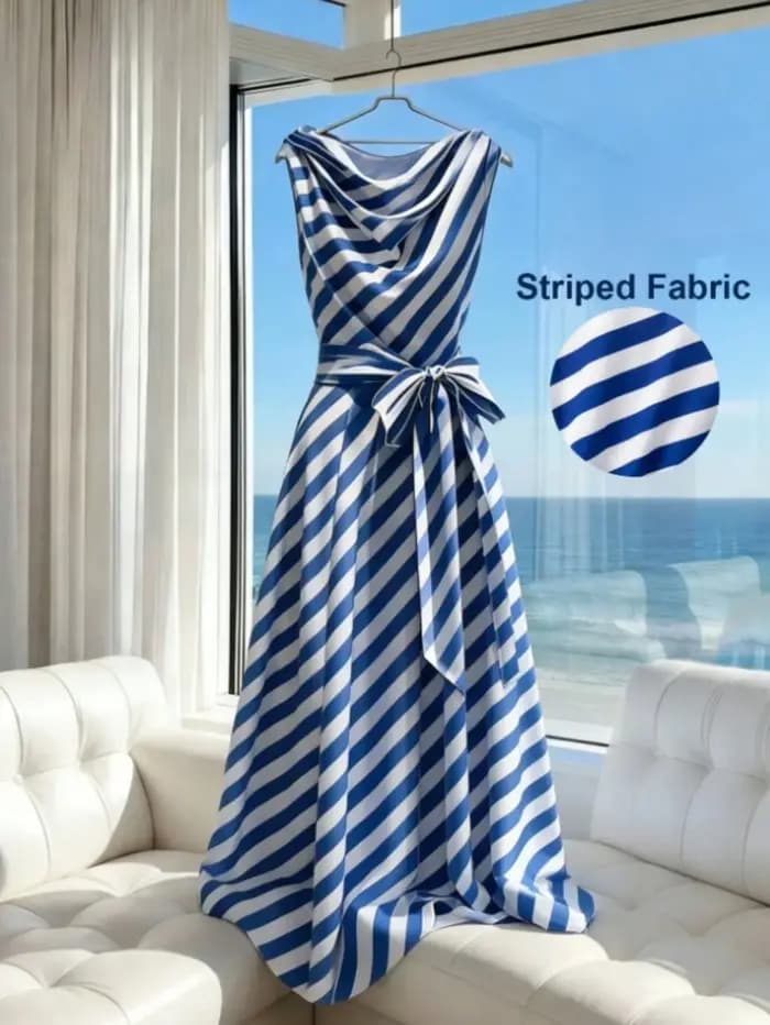 Robe rétro à rayures françaises pour femme avec ceinture à nouer, sans manches, style vintage