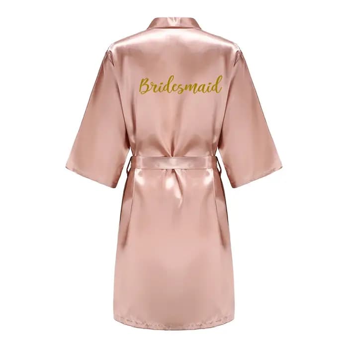 Peignoir Kimono en Satin Rose et Or pour Femme