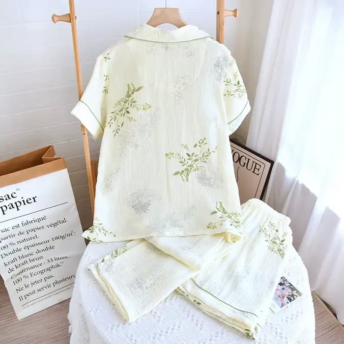 Ensemble pyjama trois pièces en crêpe de coton pur pour femme