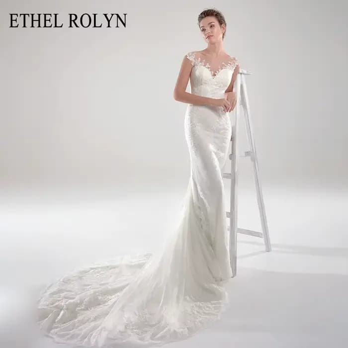 ETHEL ROLYN robe De mariée sirène Illusion romantique dos nu dentelle Appliques Scoop sans manches r