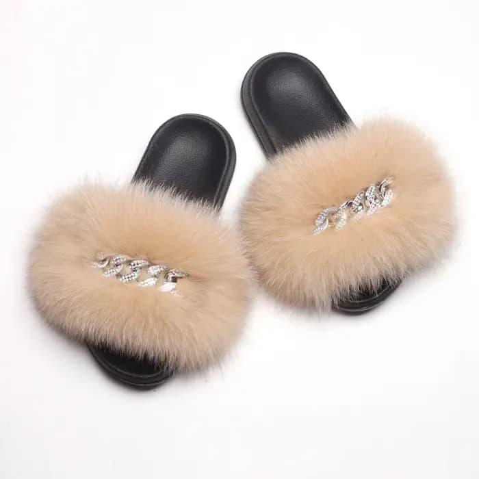 Pantoufles en fourrure de renard véritable pour femmes