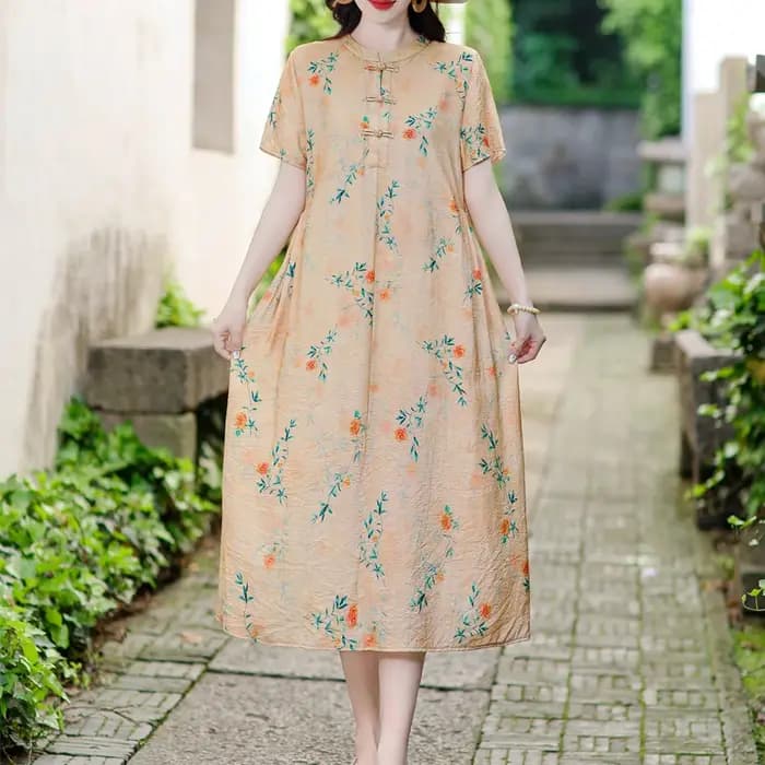Robe grande taille pour femmes, grande taille, vacances, plage, été, imprimé rétro, manches courtes,