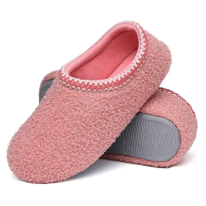 Litfun Teddy polaire chaussons pour femmes semelle en caoutchouc anti-dérapant maison diapositives c
