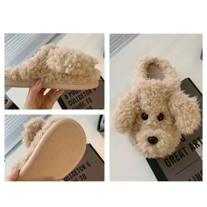 Pantoufles de caniche en peluche et silencieuses pour femmes