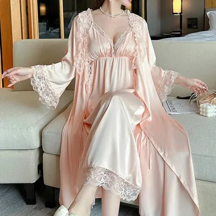 Nuisette et peignoir kimono sexy en satin pour femme