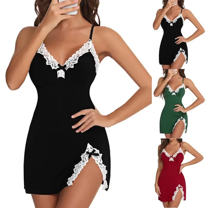 Vêtements de nuit sexy femmes dentelle soie Satin col en v chemise