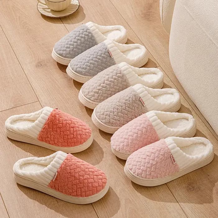 Pantoufles en fausse fourrure de lapin pour femmes et hommes – Chaussures d'hiver en peluche avec semelle épaisse