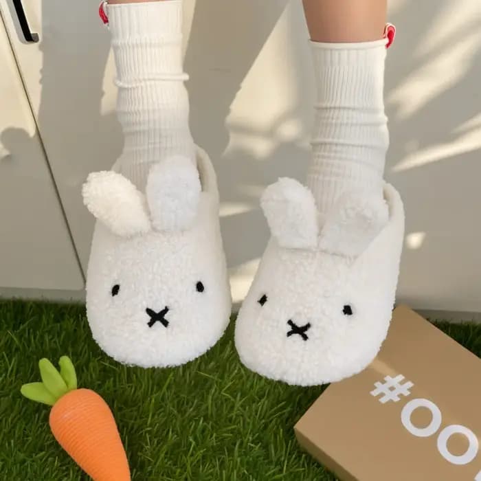 Miffy hiver confort chaud dessin animé mignon anti-dérapant pantoufles Kawaii en peluche coton