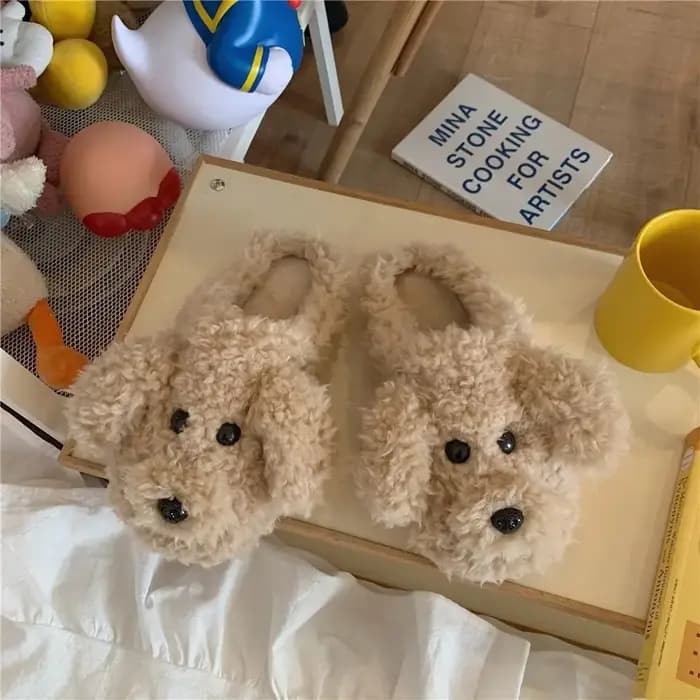 Pantoufles de caniche en peluche et silencieuses pour femmes