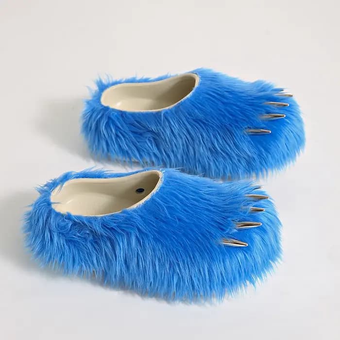 Pantoufles Y2K à griffes de monstre en peluche, style punk mignon, chaussures d'intérieur douces et