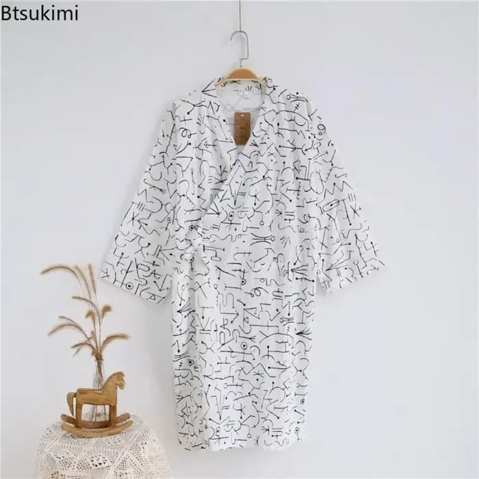 2026 hommes Pyjamas Robes coton demi manches bleu blanc couleurs feuilles impression été