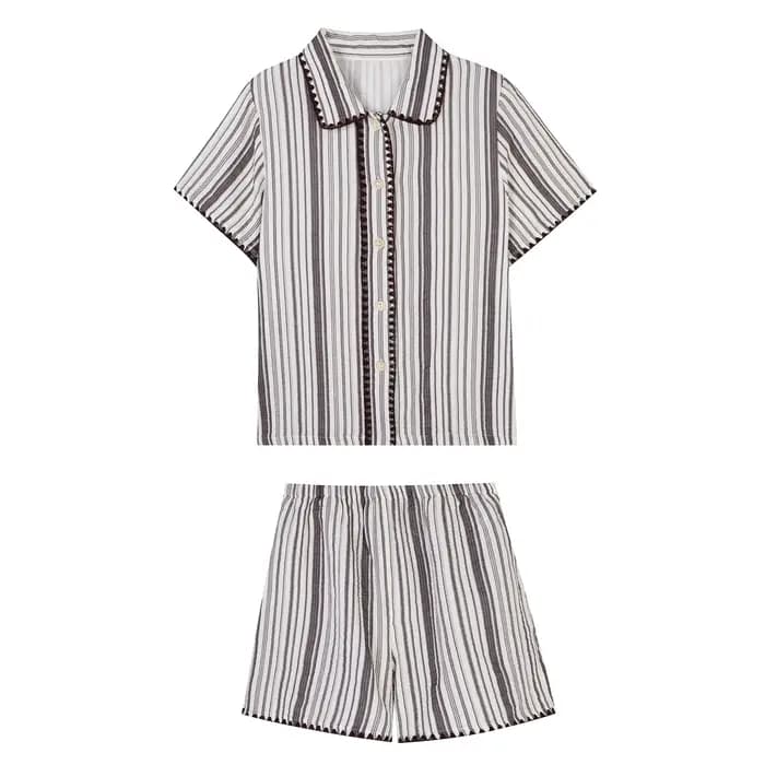 Pyjama rayé 2026 pour femme – Ensemble d'été à manches courtes avec cardigan haut de gamme pour la m