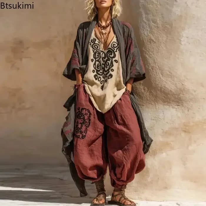 Ensembles Robes Printemps-Été pour Femmes : Kimono Bohème Ouvert sur le Devant
