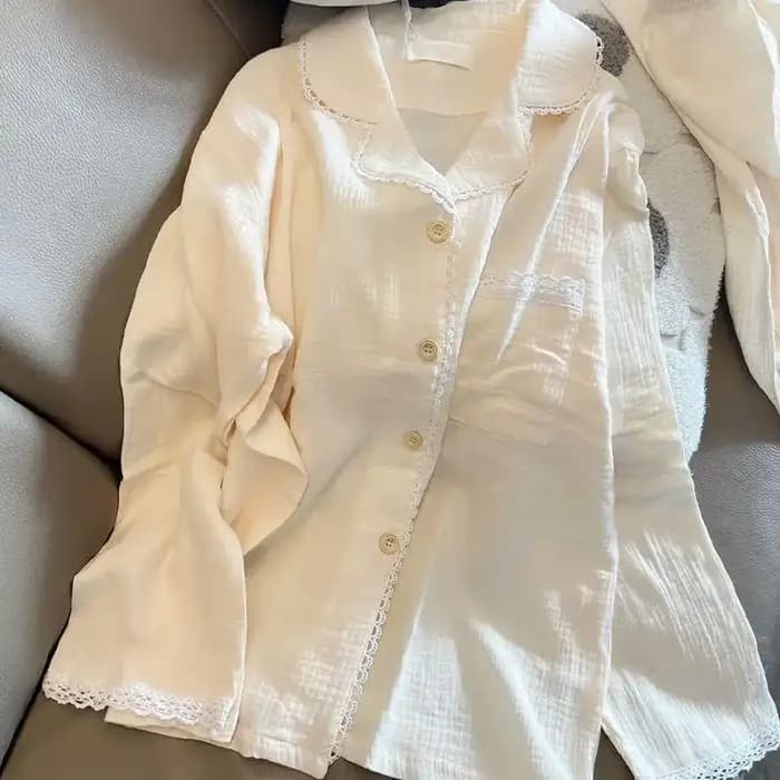 Broderie grande taille Home Wear vêtements M-5XL version coréenne pyjamas femmes vêtements de nuit en fil de coton cardigan à manches longues imbibé