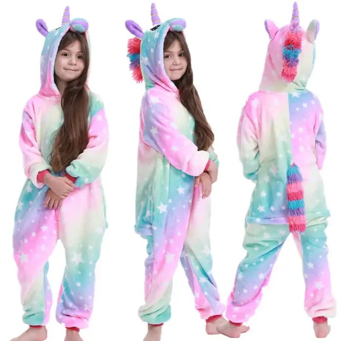 Kawaii filles pyjamas hiver violet licorne Onesie à capuche en peluche Kigurumi combinaison couverture dormeur chaud ensemble enfants vêtements de nuit Pjs