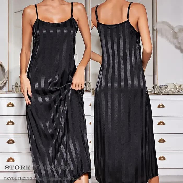 Élégant femme longue Robe chemise de nuit ensemble vêtements de détente rose rayure soie Satin Kimono peignoir