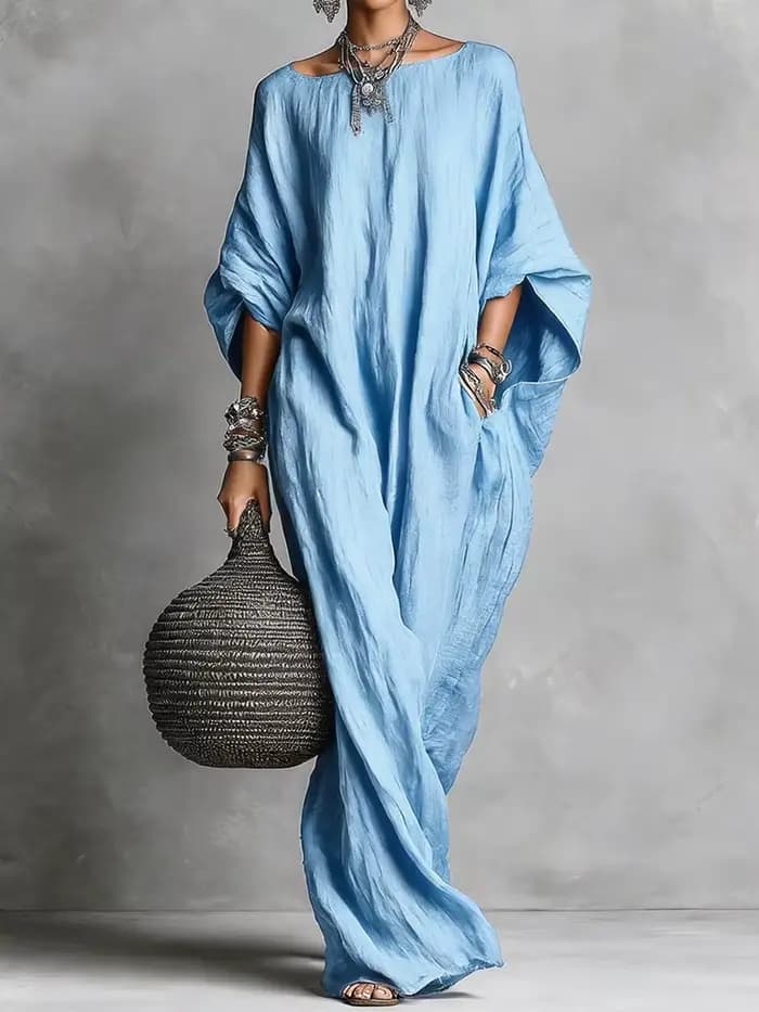 Robe de soirée ample à manches chauve-souris trois-quarts