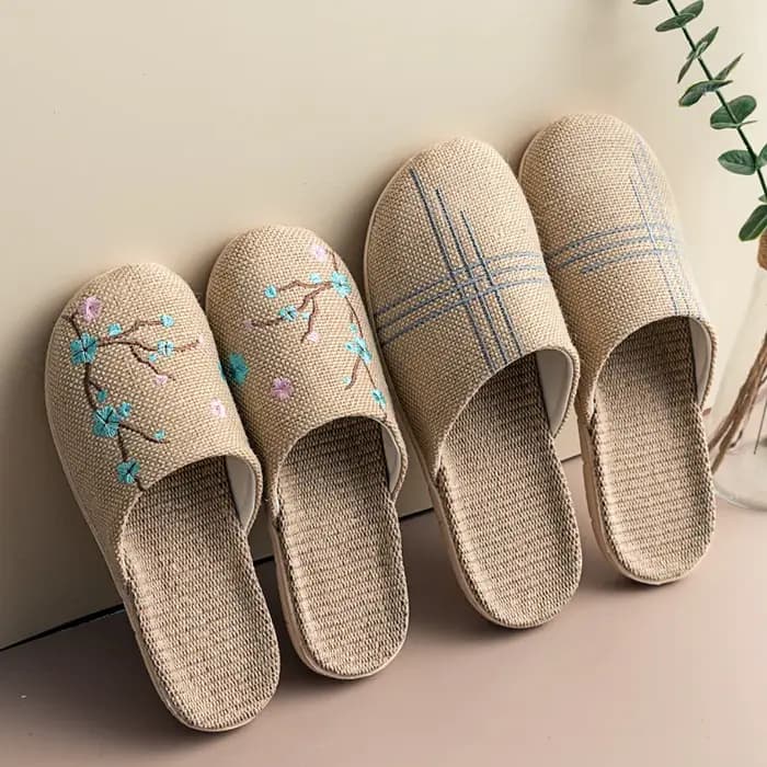 Pantoufles d'intérieur en lin de style chinois pour femmes et hommes