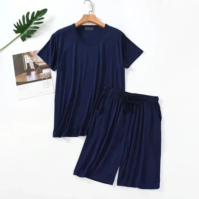 Pyjama d'Été à Manches Courtes pour Homme, Vêtement de Maison Fin, Col Rond, Décontracté, Adapté au