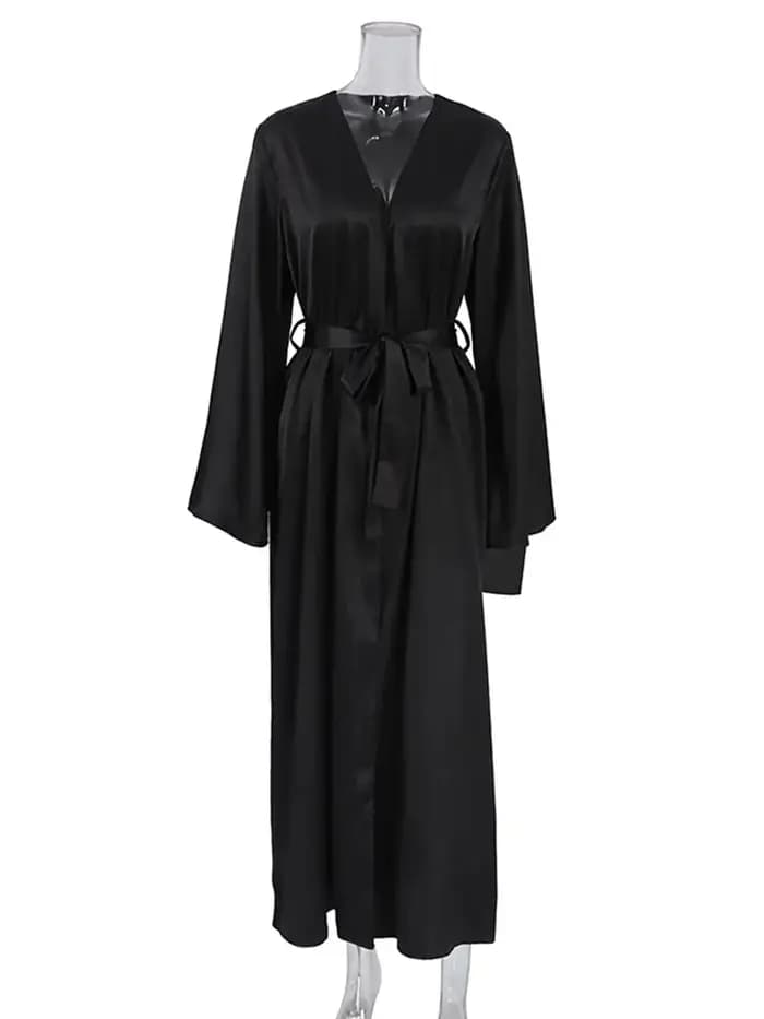 Robe de nuit en Satin blanc et noir pour femmes