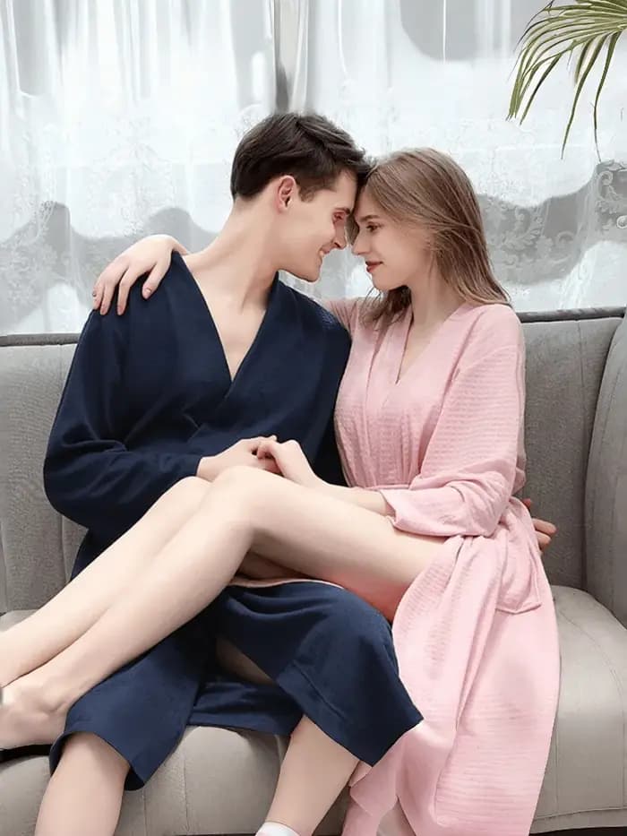 Peignoir unisexe en tissu gaufré pour hommes et femmes