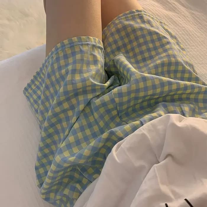 Shorts pour femmes, bas de pyjama en coton doux à imprimé écossais