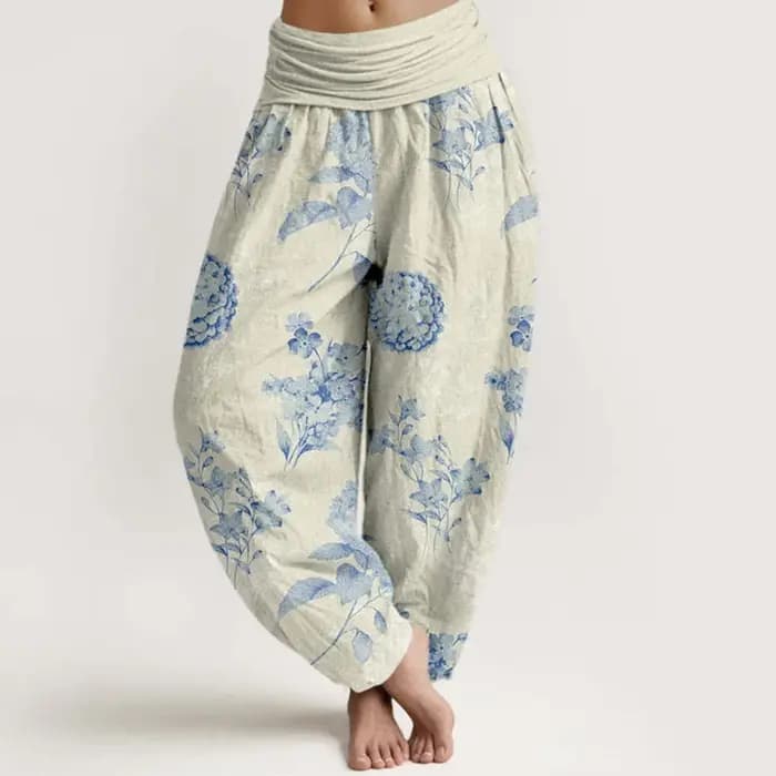 Pantalon Harem Femme Imprimé Nuages Orientaux en Coton Confortable