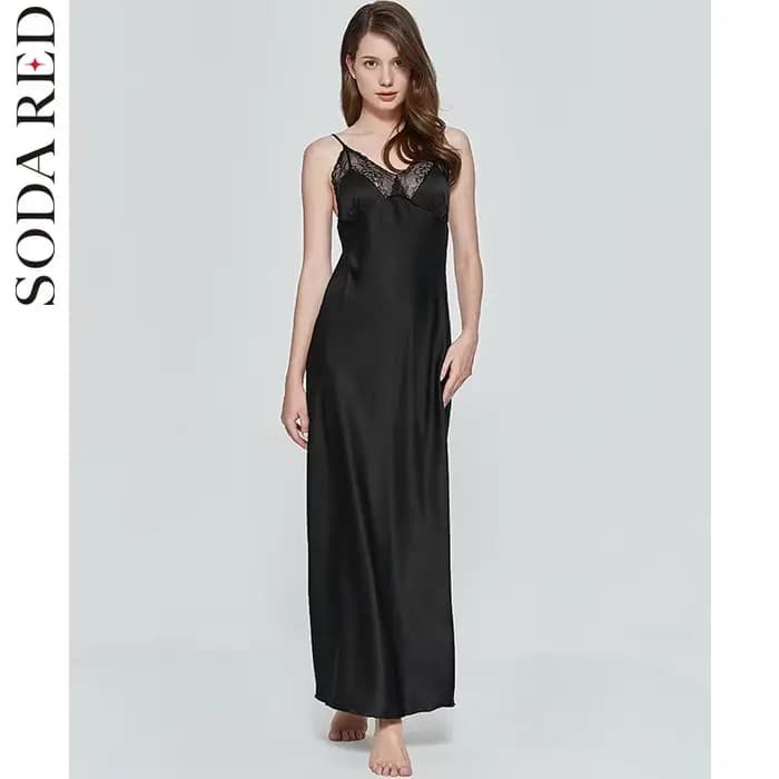 Robe de nuit longue sexy pour femme en soie artificielle satinée