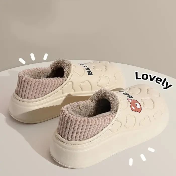 Pantoufles en coton imperméables ours mignon pour femmes