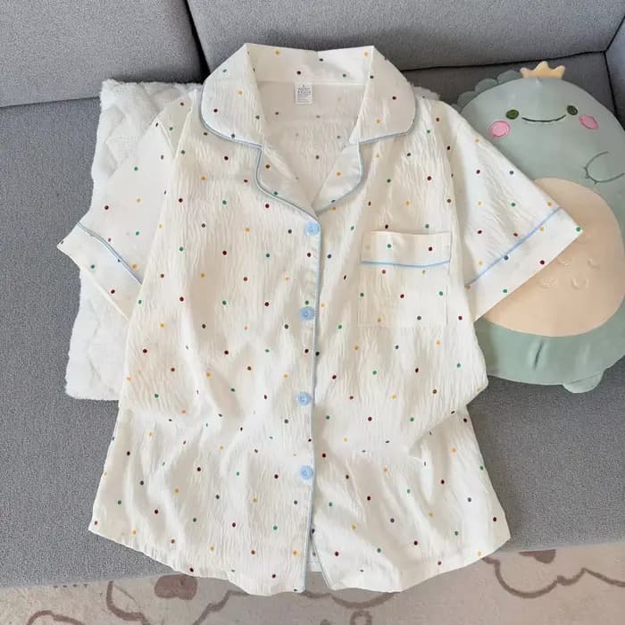 Ensemble pyjama en coton imprimé à pois pour femmes