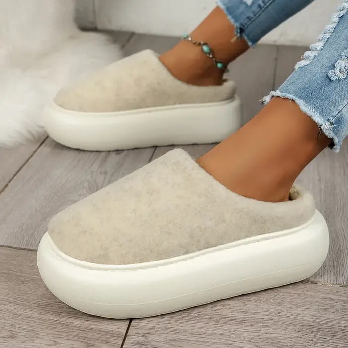 Femmes hiver couleur unie décontracté confortable anti-dérapant chaud en peluche pantoufles couverture orteil sans