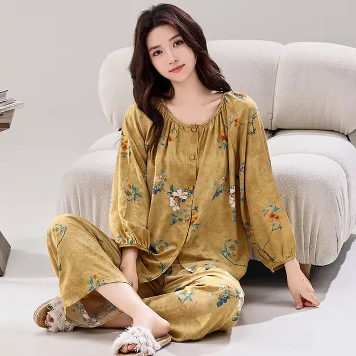 Pyjamas Femme nouvelle impression à manches longues pantalon ensemble élégant vêtements de nuit en coton femmes