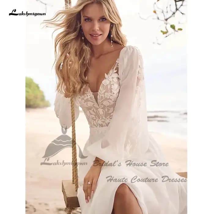 Yanshmigown-Robe de Mariée Élégante en Dentelle à Manches sulf