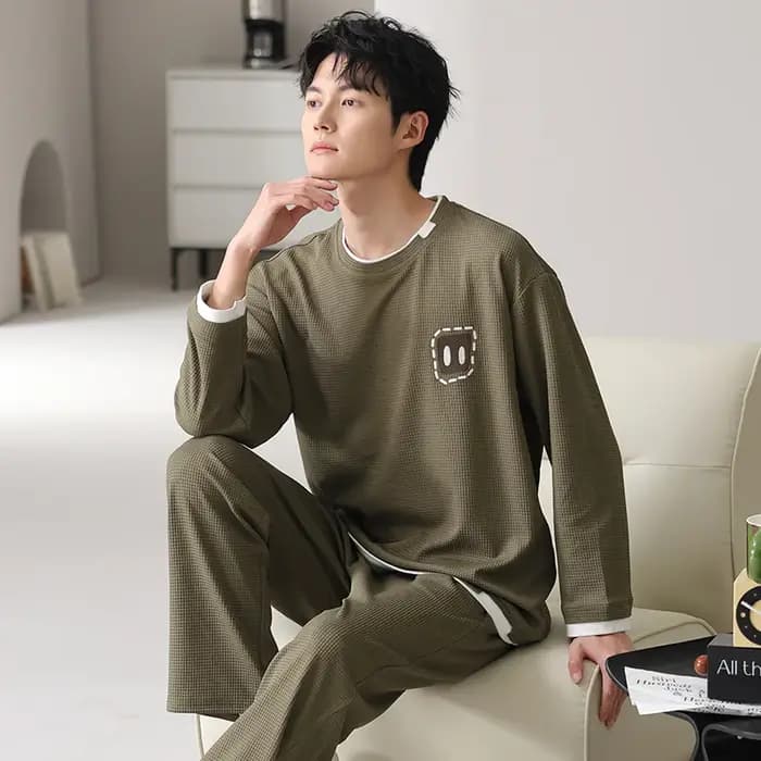 Nouveaux hommes pyjamas ensemble 100% vêtements de nuit en coton mâle à manches longues