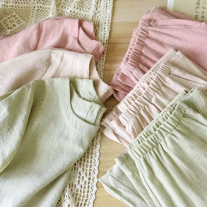 Ensemble pyjama minimaliste japonais en mélange de coton et de lin