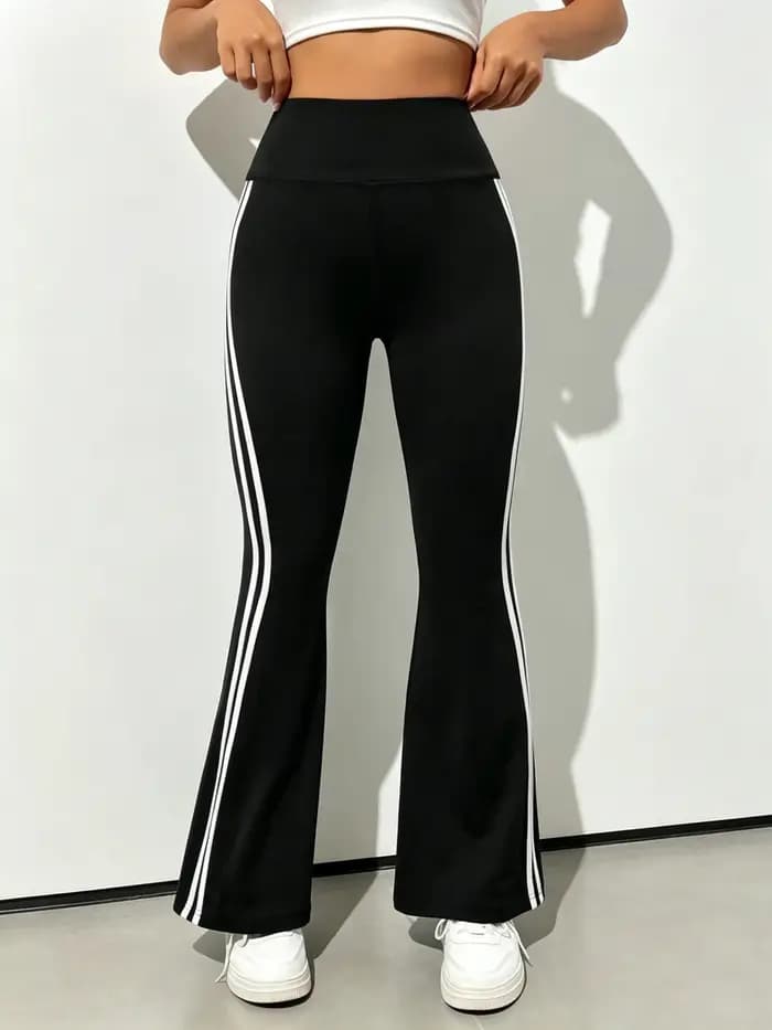 Pantalon évasé décontracté slim taille haute pour femme