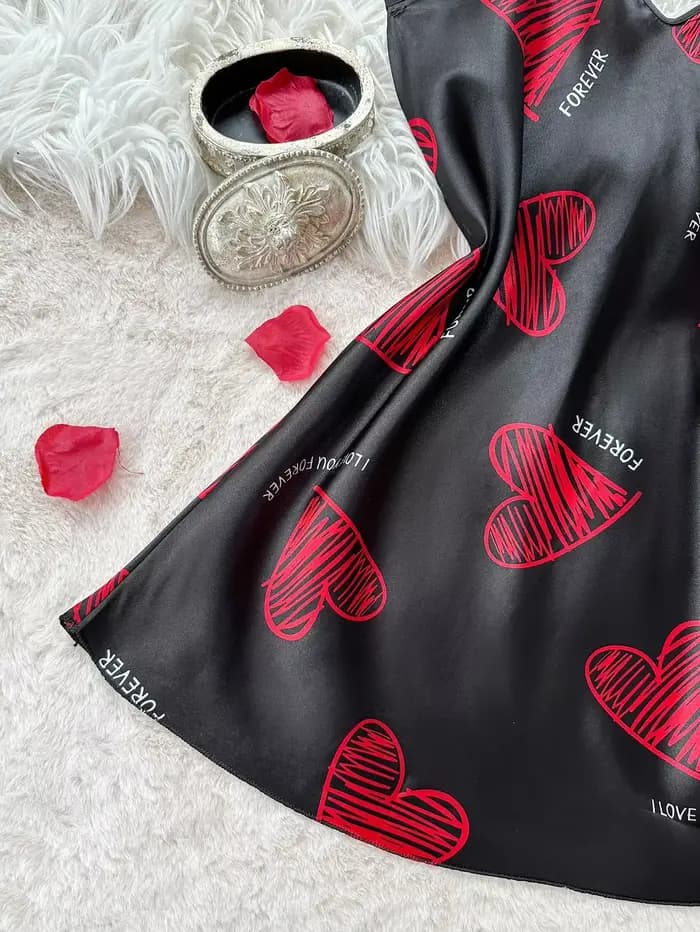 Léon's Day-Robe de Nuit en Satin Rouge pour Femme