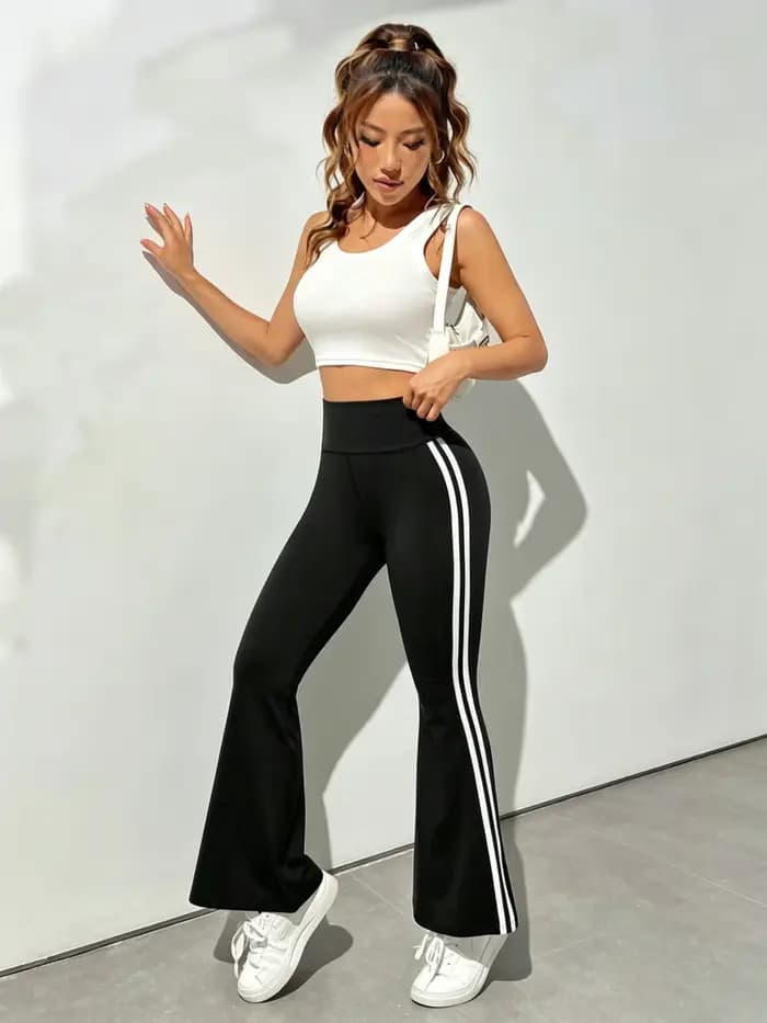 Pantalon évasé décontracté slim taille haute pour femme
