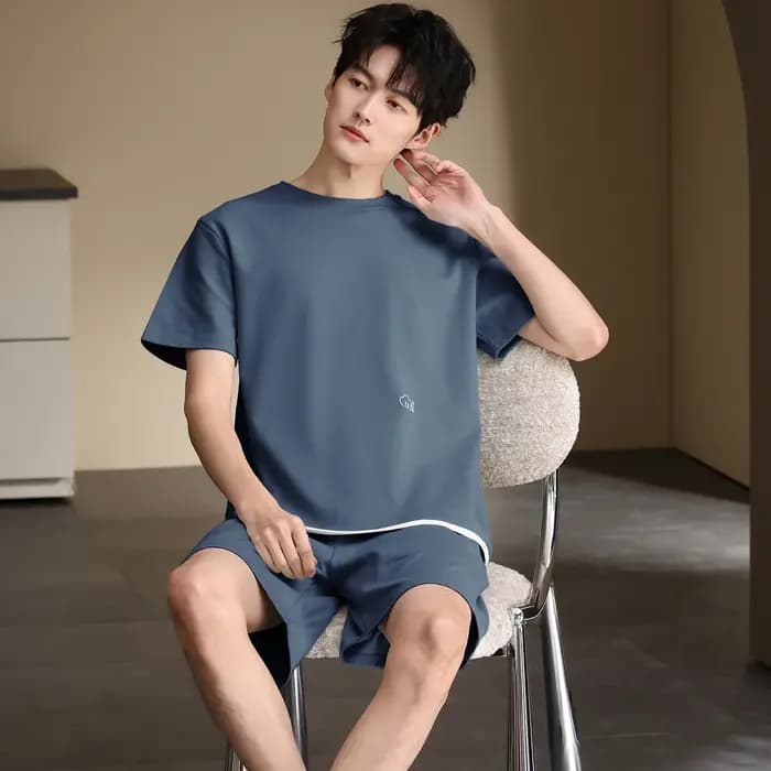 Pyjama Homme 100% Coton Tendance Manches Courtes et Short Ensemble 2 Pièces Été Pijama Hombre Cadeau Confort Maison