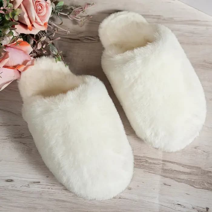 2025 hiver Beige moelleux flou pantoufles femmes confortable chaud maison coton pantoufles femme int