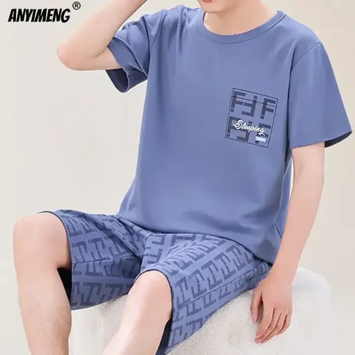 Hommes Pyjamas Ensemble D'été Coton L-5XL Casual Vêtements De Nuit Style Minimaliste Shorts Loisirs