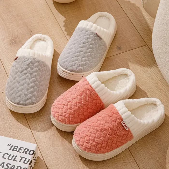 Pantoufles en fausse fourrure de lapin pour femmes et hommes – Chaussures d'hiver en peluche avec semelle épaisse