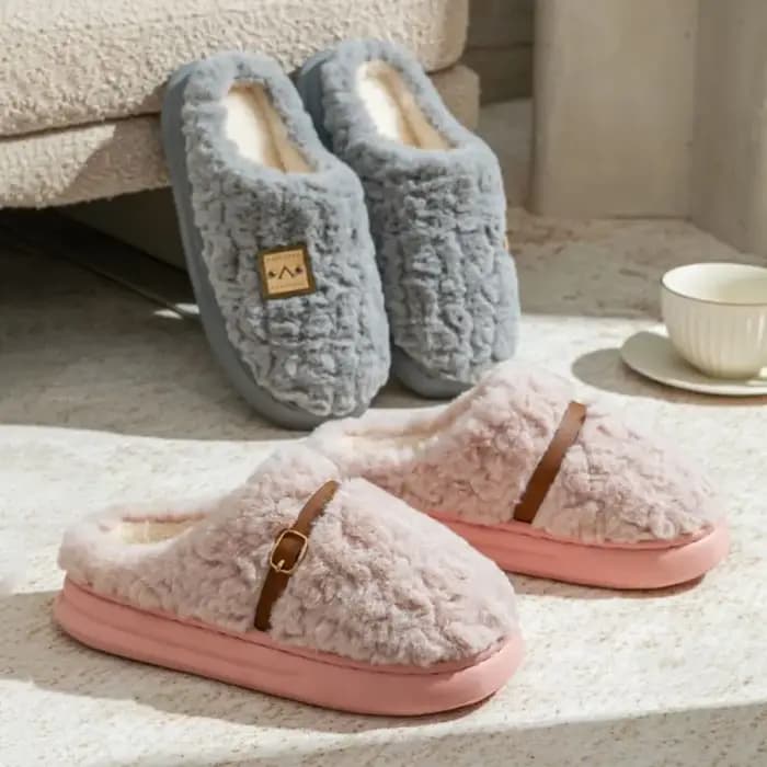 Pantoufles chaudes en peluche Patchwork confortables