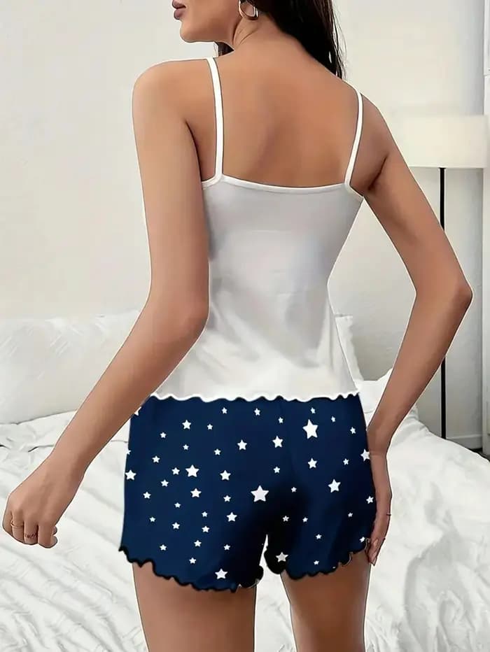 Pyjama femme 2 pièces, imprimé lune et étoiles