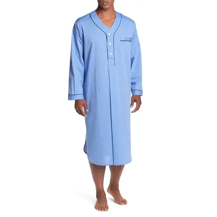 Pyjama décontracté à manches longues et col en v pour homme, coupe ample, couleur unie, chemise de n