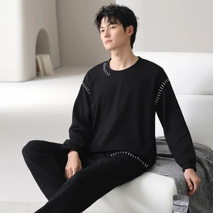 Hommes pyjamas ensemble 100% coton solide vêtements de nuit mâle à manches longues