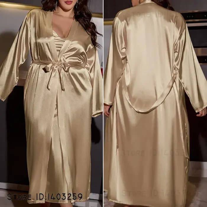 Grande taille 3XL-5XL femmes Twinset Robe ensemble chemise de nuit longue Kimono peignoir