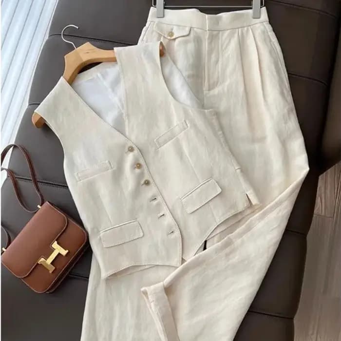 Nouvel ensemble chic 2 pièces pour femme en lin et coton