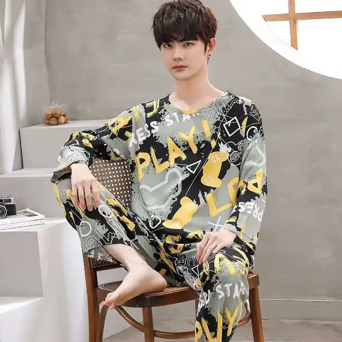 Nouveaux hommes printemps et automne rayé loisirs pyjamas ensembles garçons à manches longues vêtements de maison