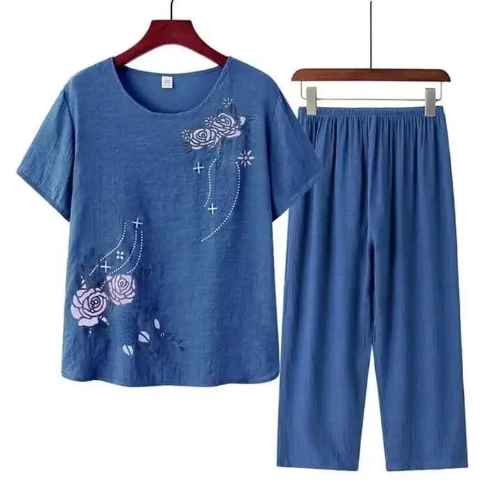 Été femmes Pijama Adulto Feminino XL-4XL grande taille lin coton imprimé pyjama ensemble